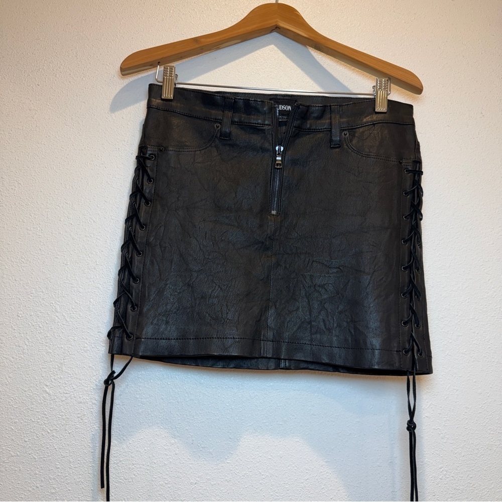 Hudson Lex Lace Up 100% Lambskin Leather Miniskirt size 27